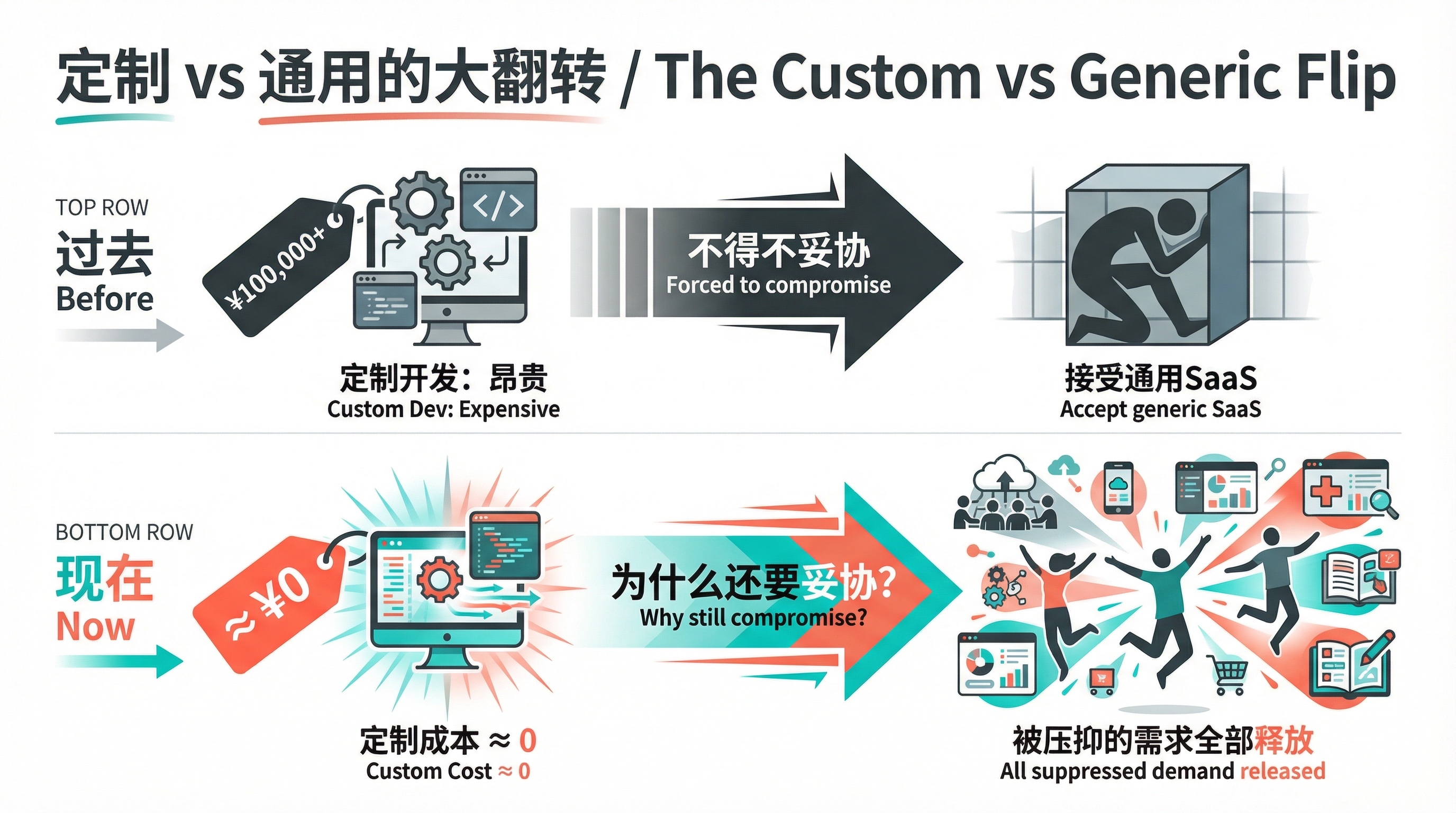 定制与通用的大翻转:成本趋零释放所有被压抑的需求