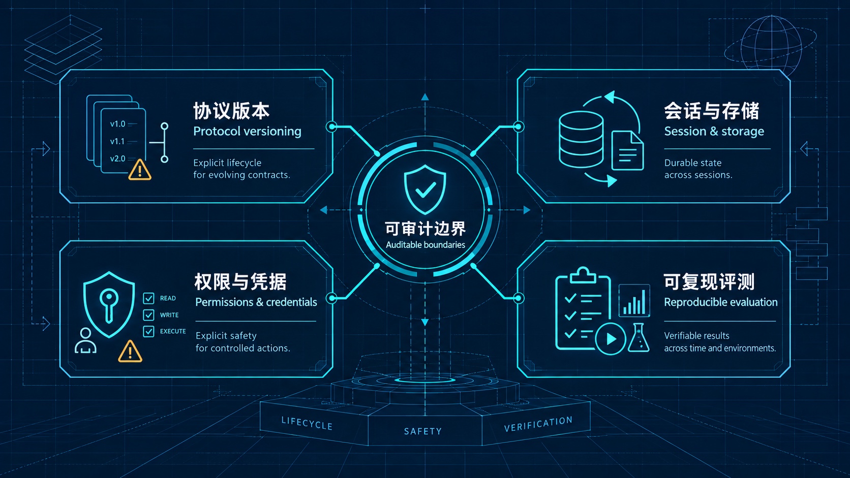 可靠 Agent 工程的协议、会话、权限与评测边界框架