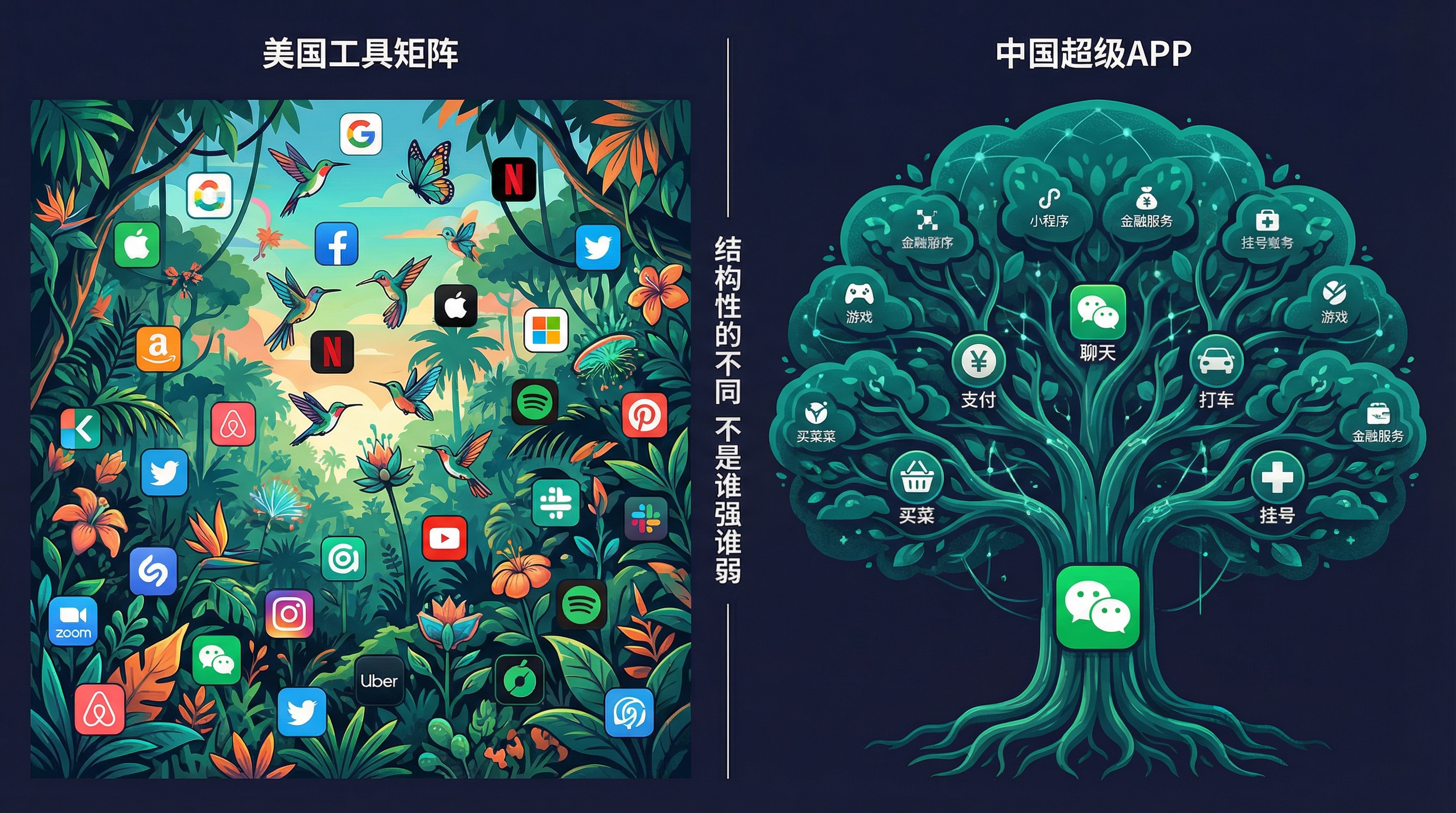 热带雨林 vs 超级APP:两种应用生态