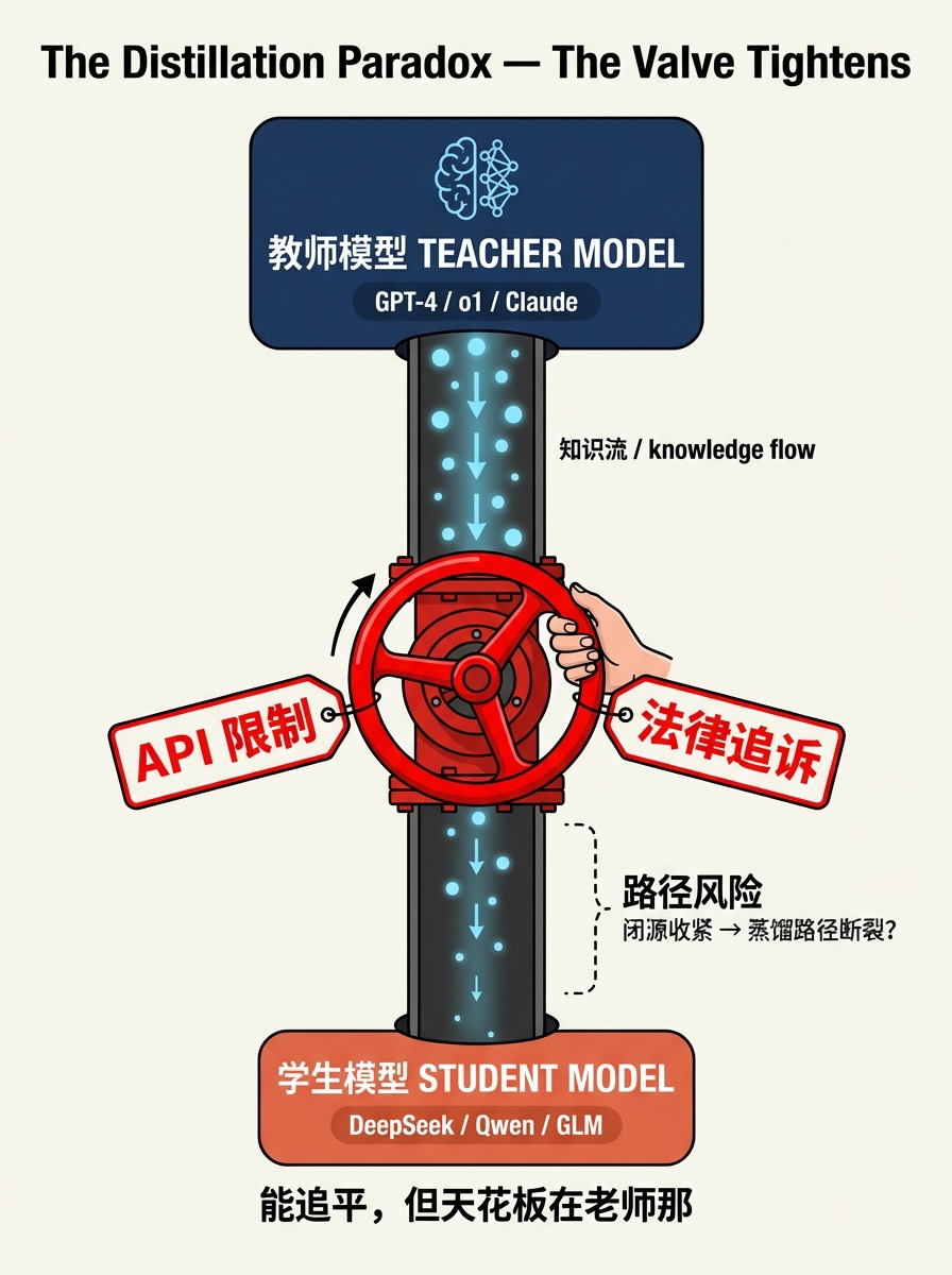蒸馏悖论:追平前沿的路径与局限