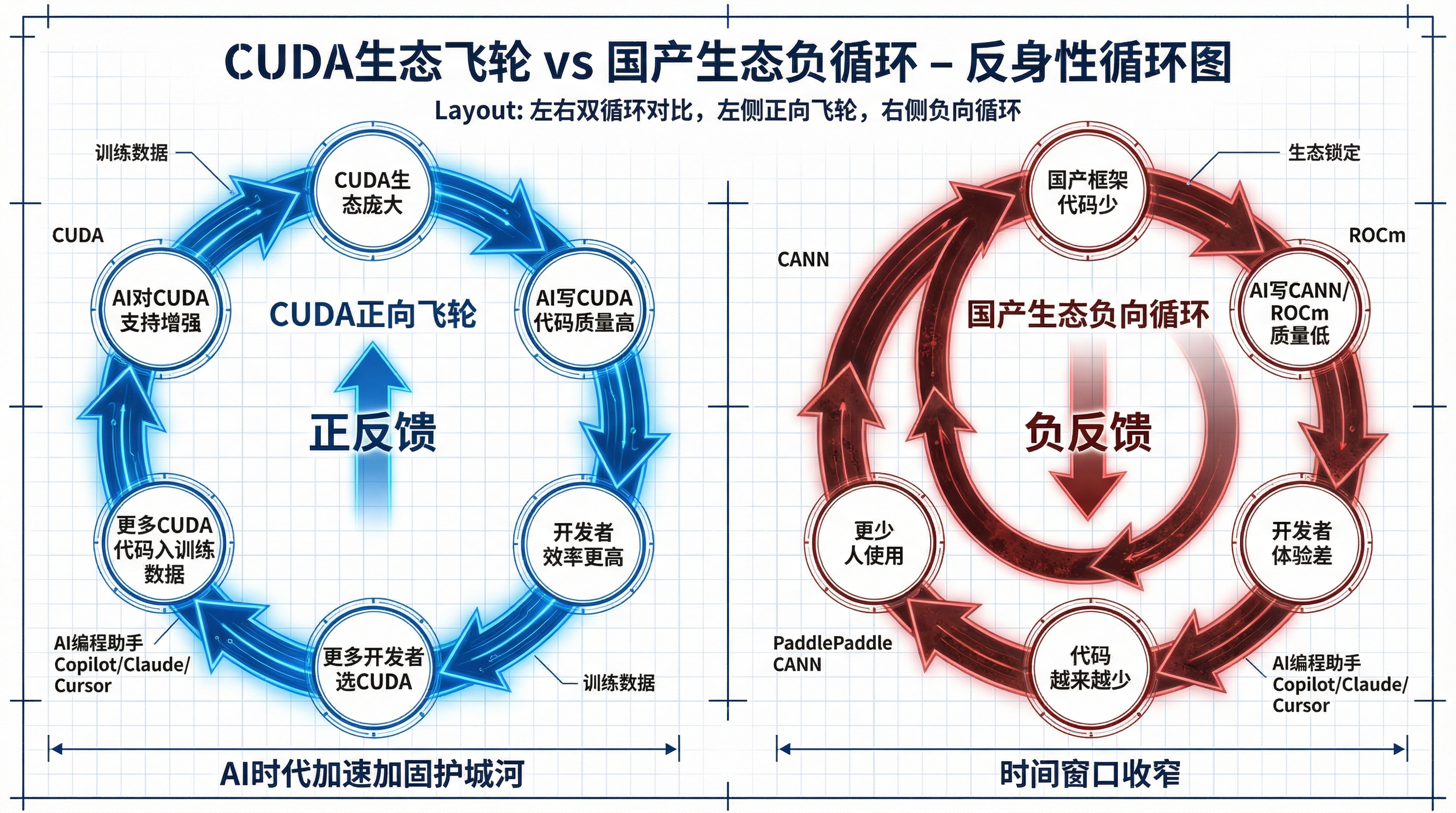CUDA生态飞轮 vs 国产生态负循环:AI正在加速加固既有生态的护城河