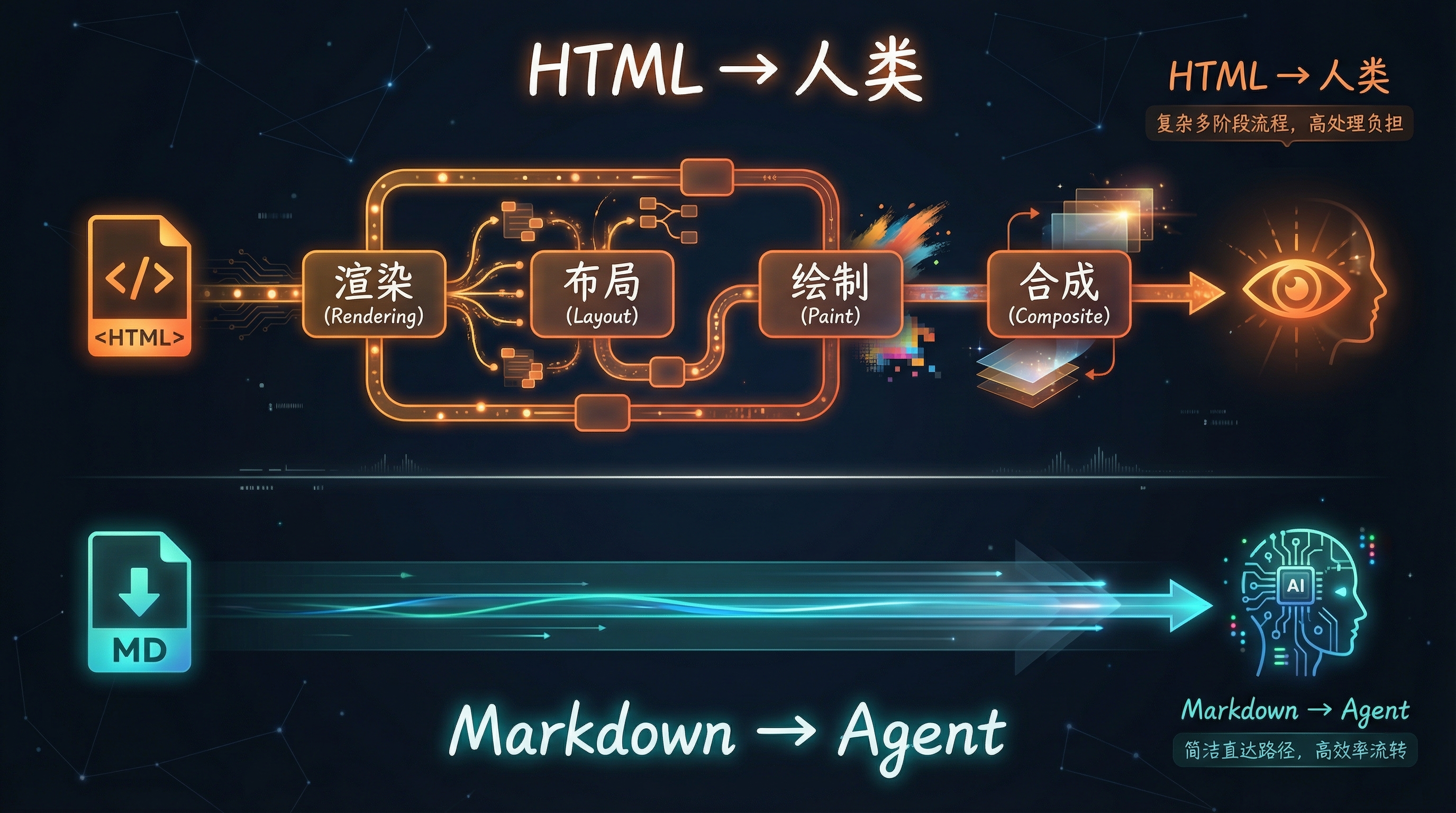 HTML 到人类 vs Markdown 到 Agent:两条完全不同的信息消费路径