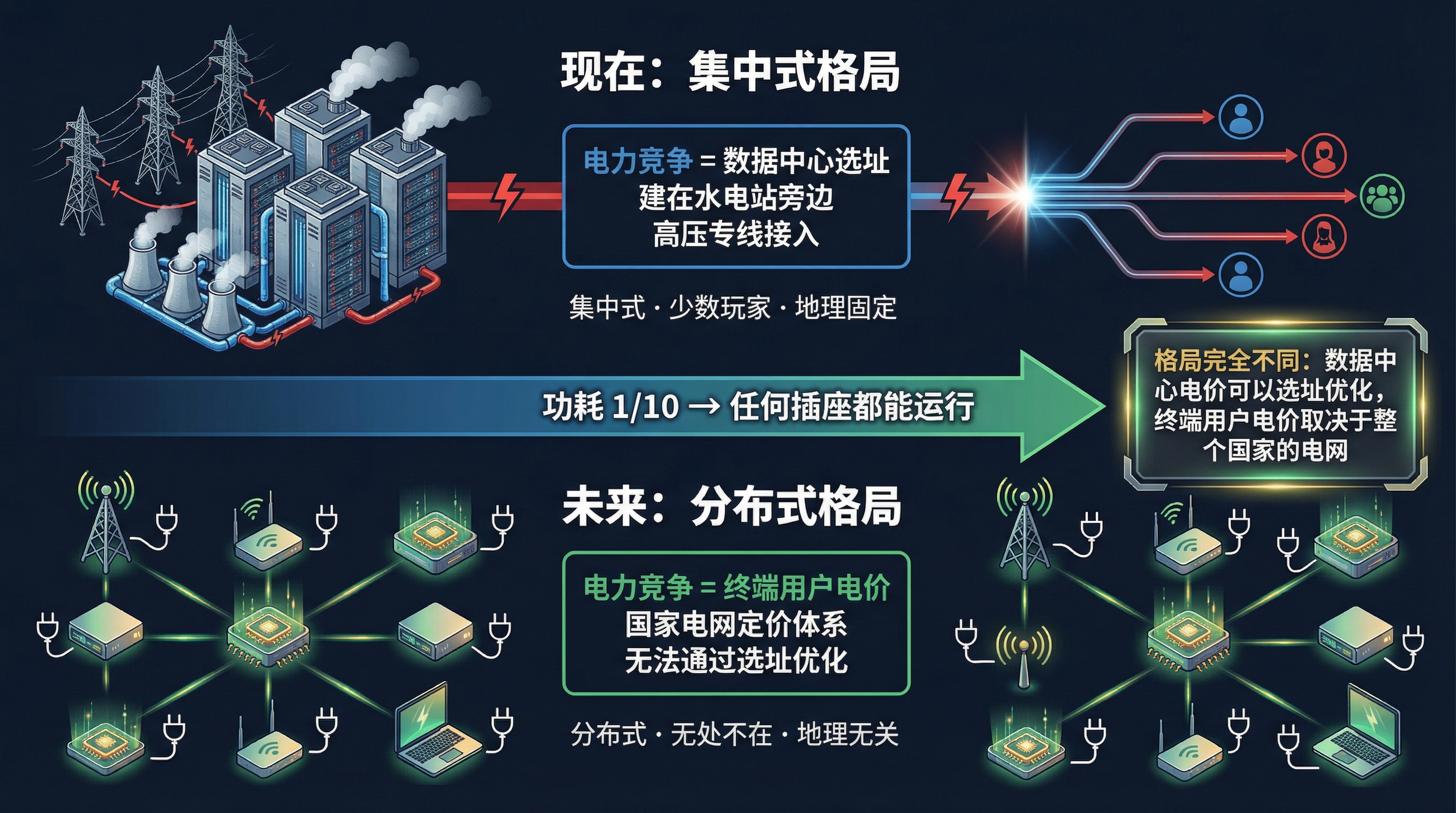 AI 电力竞争格局转变:集中式 → 分布式